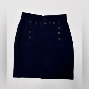 Vintage Lauren Ralph Lauren Worsted Wool Blue Slit Midi Skirt USA Lace Up Sz 8